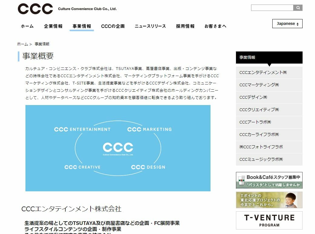 Tポイントジャパン/CCCの事業概要スクリーンショット